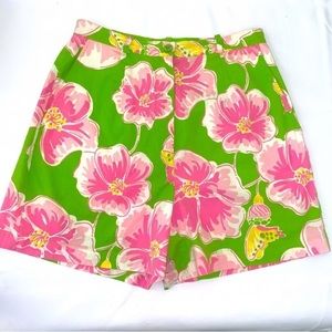 Vintage Lilly Pulitzer Dragonfly Cotton Tropical Green Pink Floral Shorts Size 4